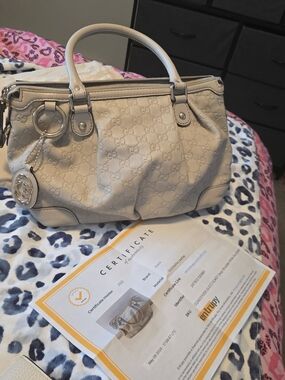 Gucci Cream Embossed GG Leather Top-Handle Satchel